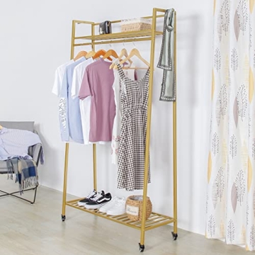 RZGY Portable Extra Clothes Rack with Wheels and Shelves