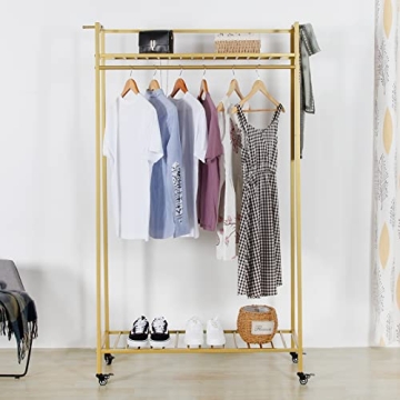 RZGY Portable Extra Clothes Rack with Wheels and Shelves