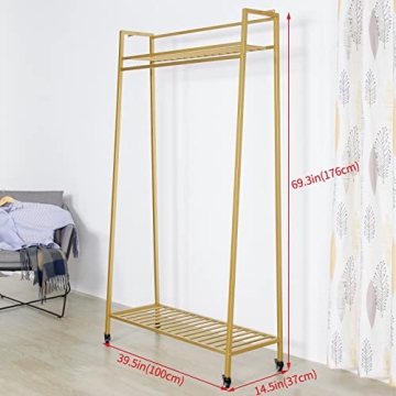 RZGY Portable Extra Clothes Rack with Wheels and Shelves