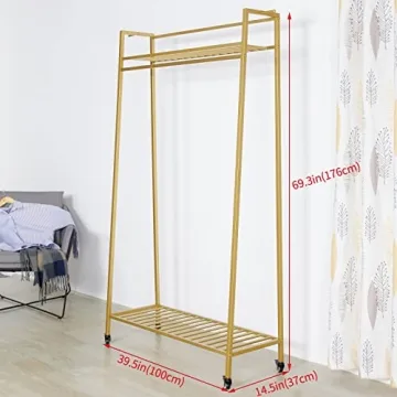 RZGY Portable Extra Clothes Rack with Wheels and Shelves