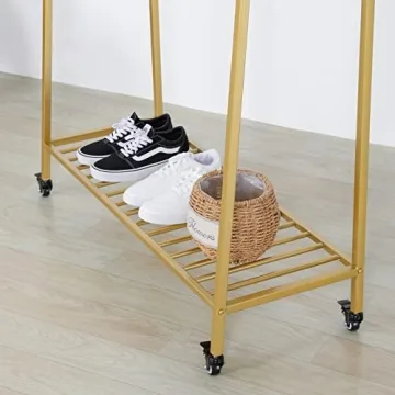RZGY Portable Extra Clothes Rack with Wheels and Shelves