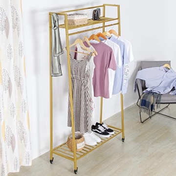 RZGY Portable Extra Clothes Rack with Wheels and Shelves