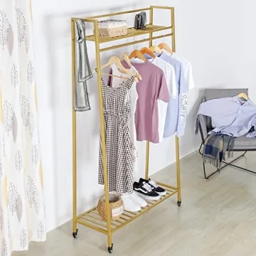 RZGY Portable Extra Clothes Rack with Wheels and Shelves