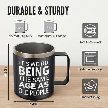 NOWWISH Valentines Day Gifts for Men - Men Coffee Mug - Funny Birthday Gifts for Him Husband, Grandpa, Dad, Father (14oz, Black)