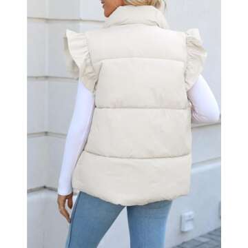 Kedera Women's Ruffle Sleeve Puffy Puffer Vests Winter Button Down Padded Gilet with Pocket