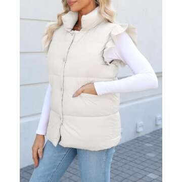 Kedera Women's Ruffle Sleeve Puffy Puffer Vests Winter Button Down Padded Gilet with Pocket