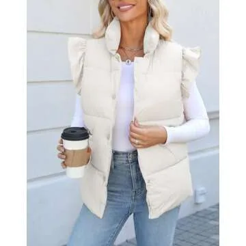 Kedera Women's Ruffle Sleeve Puffy Puffer Vests Winter Button Down Padded Gilet with Pocket