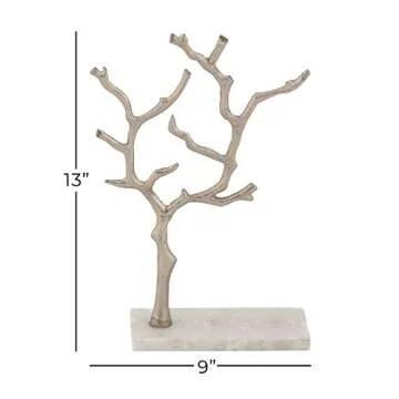 CosmoLiving by Cosmopolitan Deco 79 Marble Tree Jewelry Stand with Marble Base, 9" x 3" x 13", Silver