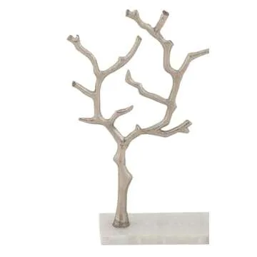 CosmoLiving by Cosmopolitan Deco 79 Marble Tree Jewelry Stand with Marble Base, 9" x 3" x 13", Silver