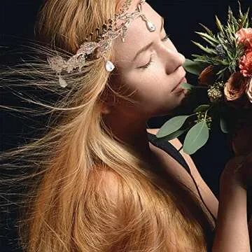 Hicarer Fairy Leaf Crown Headpiece Elf Ears Cuffs Rhinestone Elven Wings Tiara for Halloween Medieval Renaissance Cosplay(Rose Gold, Silver)