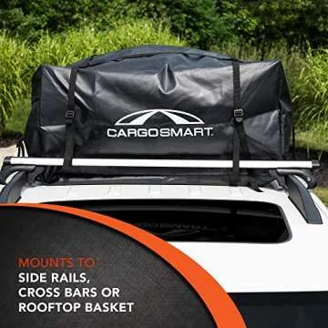 CARGOSMART CargoSmart Soft Sided Car Top Cargo Bag, 38”x38”x18” – Adds up to 15 Cubic Feet of Storage – Easily Mounts to Vehicle’s Roof Rack or Roof Top Basket – Heavy-Duty Vinyl, Black