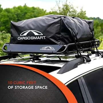 CARGOSMART CargoSmart Soft Sided Car Top Cargo Bag, 38”x38”x18” – Adds up to 15 Cubic Feet of Storage – Easily Mounts to Vehicle’s Roof Rack or Roof Top Basket – Heavy-Duty Vinyl, Black