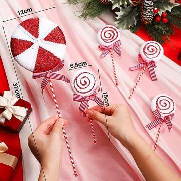 Wettarn 12 Pieces Christmas Tree Picks Candy Lollipop Pick Striped Christmas Decorations Candy Tree ...