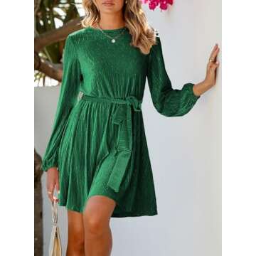 Happy Sailed Womens Mini Dresses Plus Size Long Lantern Sleeve High Waist Retro Velvet Cocktail Party Dress for Special Occassion Green X-Large
