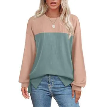 Comfortable OFEEFAN Green Long Sleeve Color Block Shirt