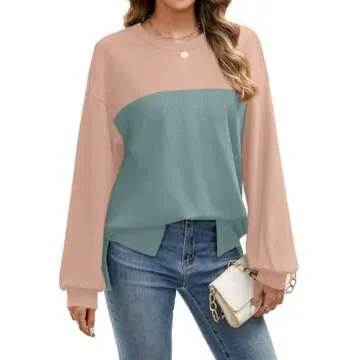 Comfortable OFEEFAN Green Long Sleeve Color Block Shirt