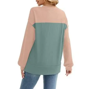Comfortable OFEEFAN Green Long Sleeve Color Block Shirt