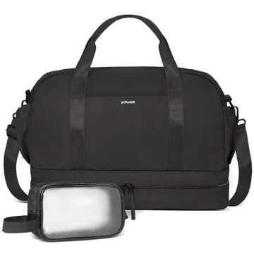 YaKuss Weekender Bags for Women, Multi-Pocket Sports Travel Duffel Bag with Shoes Compartment & Luggage Strap,Lightweight Carry On Overnight Gym Bag Camping Backpack for Travel, Gym, Yoga,Hospital