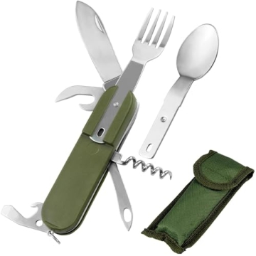 EZYoutdoor 7-in-1 Camping Utensils - Portable Stainless Steel Camping Fork Spoon Knife Set for Hikin...