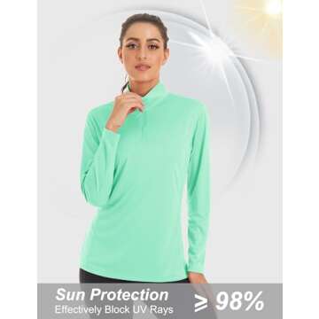 MAGCOMSEN Women's 1/4 Zip Athletic Pullover, UV Rashguard, Workout & Running Shirt, Mint Green