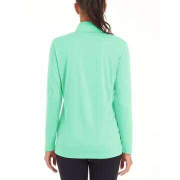 MAGCOMSEN Women's 1/4 Zip Athletic Pullover, UV Rashguard, Workout & Running Shirt, Mint Green