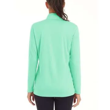 MAGCOMSEN Women's 1/4 Zip Athletic Pullover, UV Rashguard, Workout & Running Shirt, Mint Green