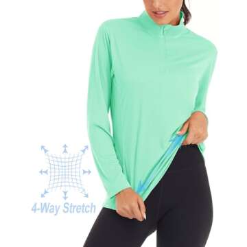 MAGCOMSEN Women's 1/4 Zip Athletic Pullover, UV Rashguard, Workout & Running Shirt, Mint Green