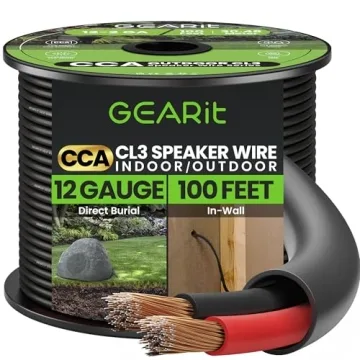 GEARit 12/2 Speaker Wire 100 Feet - 12 Gauge Copper Clad Aluminum - CL3 Rated for Outdoor & In-Wall ...
