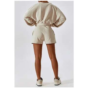 Meladyan Women's Two Piece Crop Sweatsuit Set Drawstring High Waist Shorts 2 Piece Long Sleeve Tracksuits