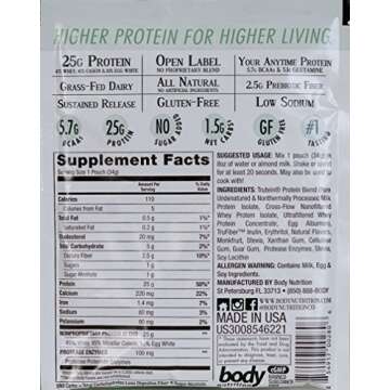 Body Nutrition Trutein Naturals Vanilla Bean Protein Blend Sample 34g Natural Grass Fed Protein Shak...