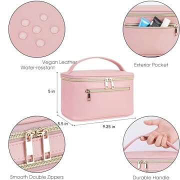 Wandering Nature Makeup Bag, Travel Make Up Organizer Cosmetic Brush Bags Case for Women in Vegan Leather, Pink, Patent Pending