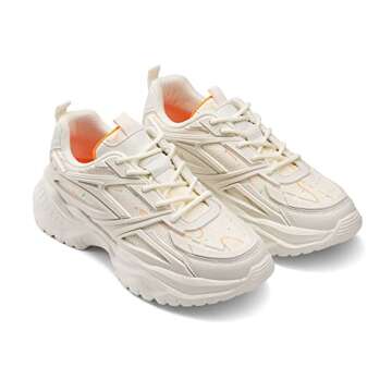 DREAM PAIRS Women's Fashion Sneakers, Lightweight Chunky Platform Lace-up Walking Shoes - Slip Resistant Arch Support Breathable Gym Workout Sport Casual Y2K Dad Shoe, Beige White, Size 9.5 SDFN2220W