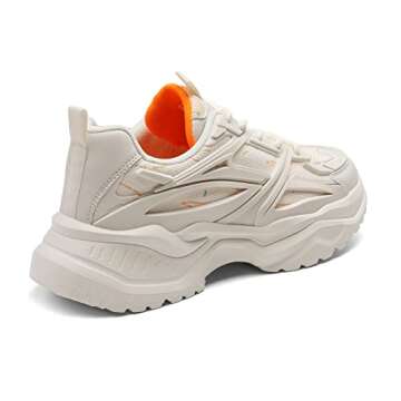 DREAM PAIRS Women's Fashion Sneakers, Lightweight Chunky Platform Lace-up Walking Shoes - Slip Resistant Arch Support Breathable Gym Workout Sport Casual Y2K Dad Shoe, Beige White, Size 9.5 SDFN2220W