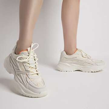 DREAM PAIRS Women's Fashion Sneakers, Lightweight Chunky Platform Lace-up Walking Shoes - Slip Resistant Arch Support Breathable Gym Workout Sport Casual Y2K Dad Shoe, Beige White, Size 9.5 SDFN2220W