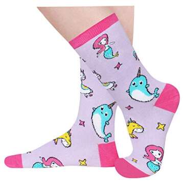 HAPPYPOP Women Girls Mermaid Socks, Cute Narwhal Unicorn Socks Gift for Sea Animal Lover