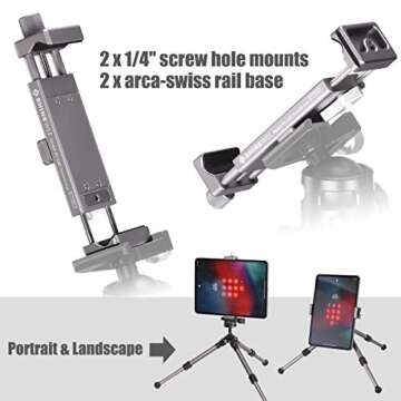 SHINEWEE Metal iPad Holder for Tripod Mount, 1/4" Screw, Acra/RRS Rail Plate Mounts, Fits iPad 1 2 3 4 5 Mini Air Pro,Universal Tablet iPad Clamp Holder Tripod Adapter