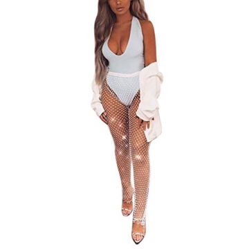 Women Sexy Crystal Rhinestone Mesh Pants for Parties