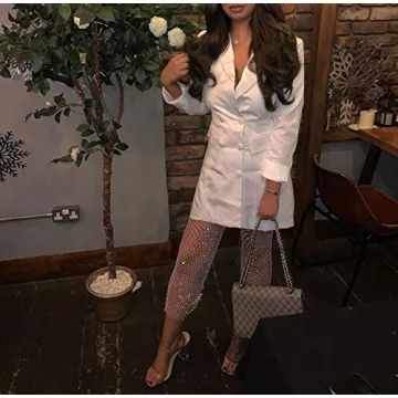 Women Sexy Crystal Rhinestone Mesh Pants for Parties