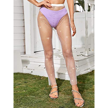 Women Sexy Crystal Rhinestone Mesh Pants for Parties