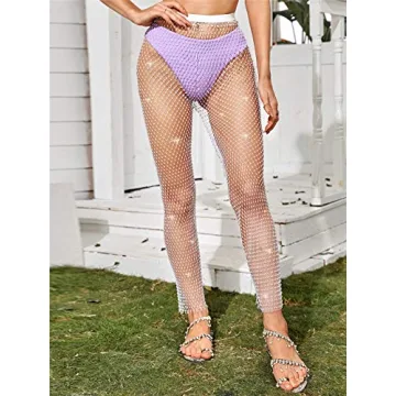 Women Sexy Crystal Rhinestone Mesh Pants for Parties
