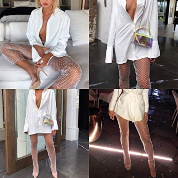 Women Sexy Crystal Rhinestone Mesh Pants for Parties