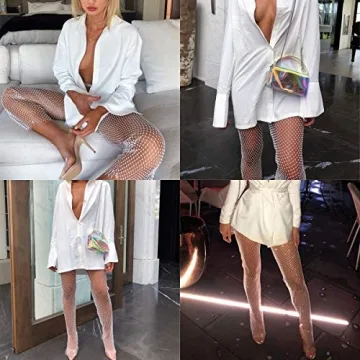 Women Sexy Crystal Rhinestone Mesh Pants for Parties