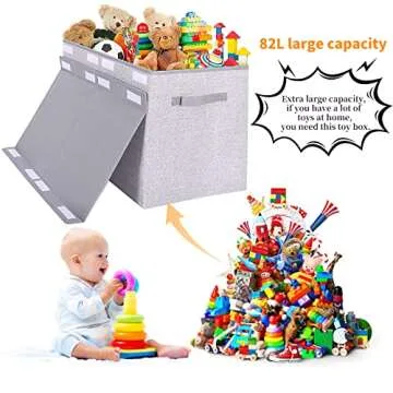 Large Toy Box Chest Storage Organizer with Lid,Collapsible Kids Toys Boxes Basket Bins with Sturdy H...