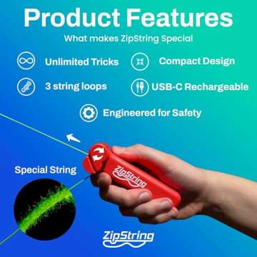 ZipString Original - As Seen on Shark Tank - Classic ZipString Rope Launcher Toy, Perfect for Kids & Adults - Fly a String Loop in The Air for Endless Tricks & Fun, Wonderment Awaits, Rock'it Red