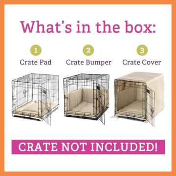 Pet Dreams 3-Piece Set Includes Dog Crate Cover, Dog Mat & Bumper Pad- Washable Kennel Bedding fits iCrate Cages 24, 30, 36, 42 Inch (Khaki, Small, 24")