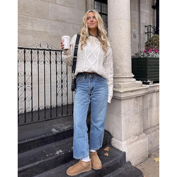 Vamtac Women’s Oversized Cable Knit Sweater in Beige