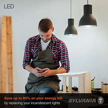 SYLVANIA LED A19 Light Bulb, 60W Equivalent, Efficient 8.5, 10 Year, W, 5000K, 800 Lumens, Frosted, Daylight - 24 Count (Pack of 1)