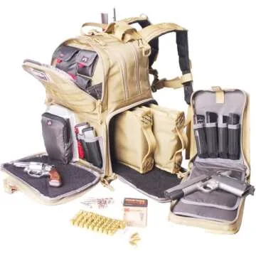 G.P.S. Tactical Range Backpack | Tan | 3 Handguns Capacity, MOLLE Webbing, Durable, Waterproof