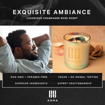 ANMA Luxury Candles - Ocean Breeze Fragrance - Handcrafted Soy Wax Scented Candle with Precious Stones & Botanicals - 50-Hour Clean Burn - Vegan Aromatherapy for Serenity & Freshness