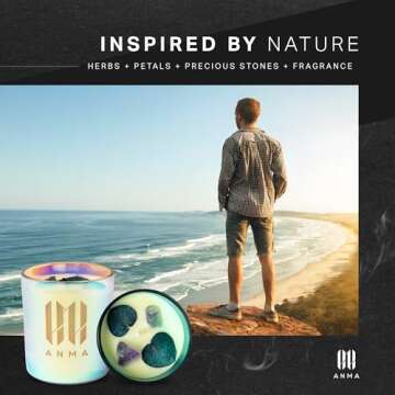 ANMA Luxury Candles - Ocean Breeze Fragrance - Handcrafted Soy Wax Scented Candle with Precious Stones & Botanicals - 50-Hour Clean Burn - Vegan Aromatherapy for Serenity & Freshness